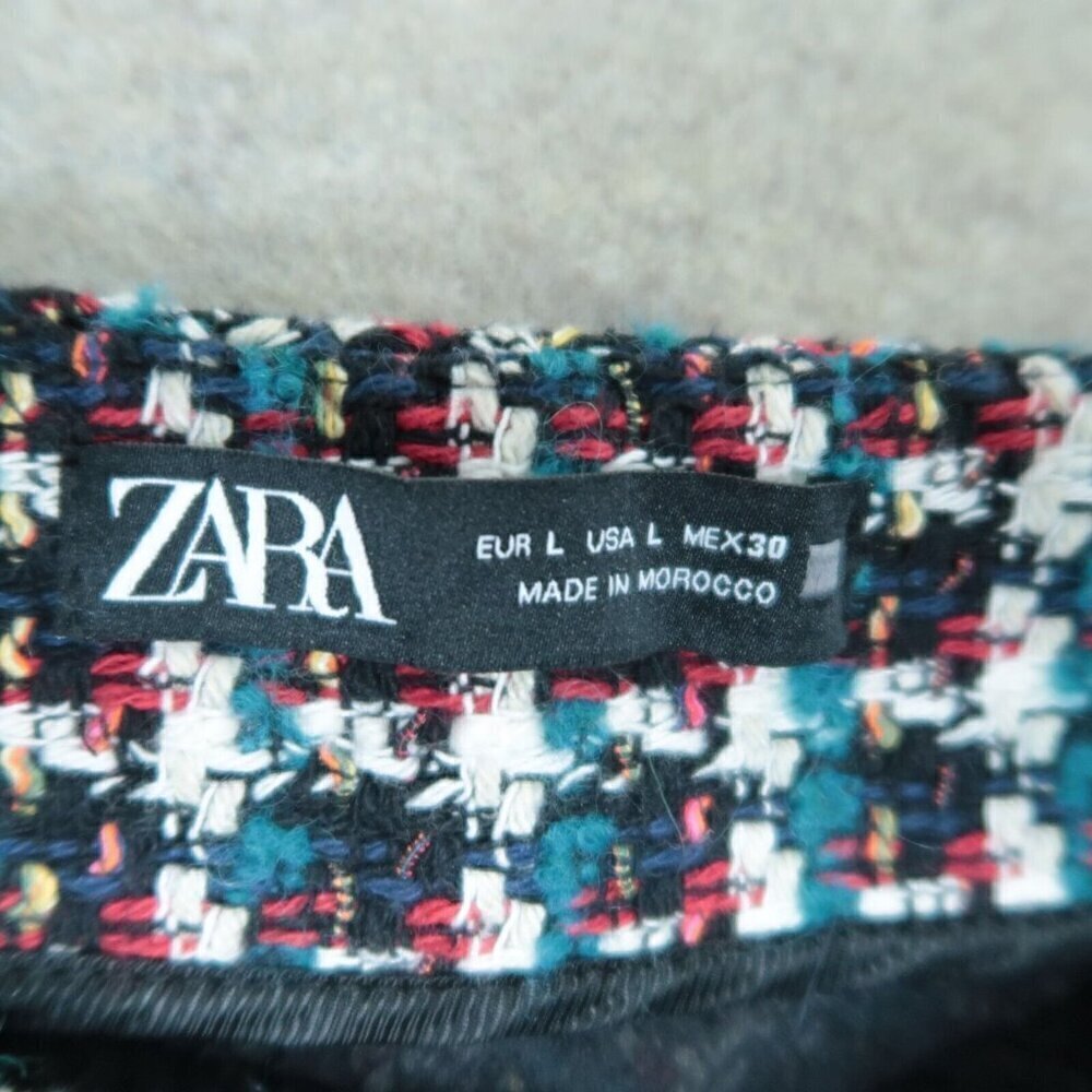 Zara Plaid Pleated Textured Mini Skirt Womens Size Large Tweed Knit Lined Preppy - Picture 8 of 8